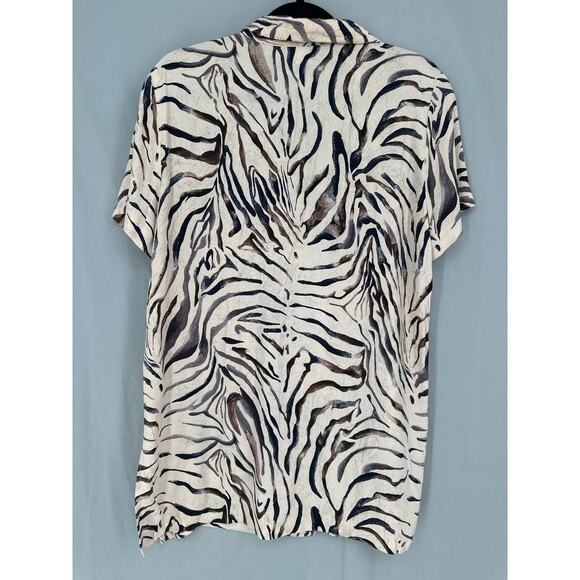 90s Vintage Top Womens Medium Beige Animal Print Zebra Button Tunic Brown - Picture 3 of 8